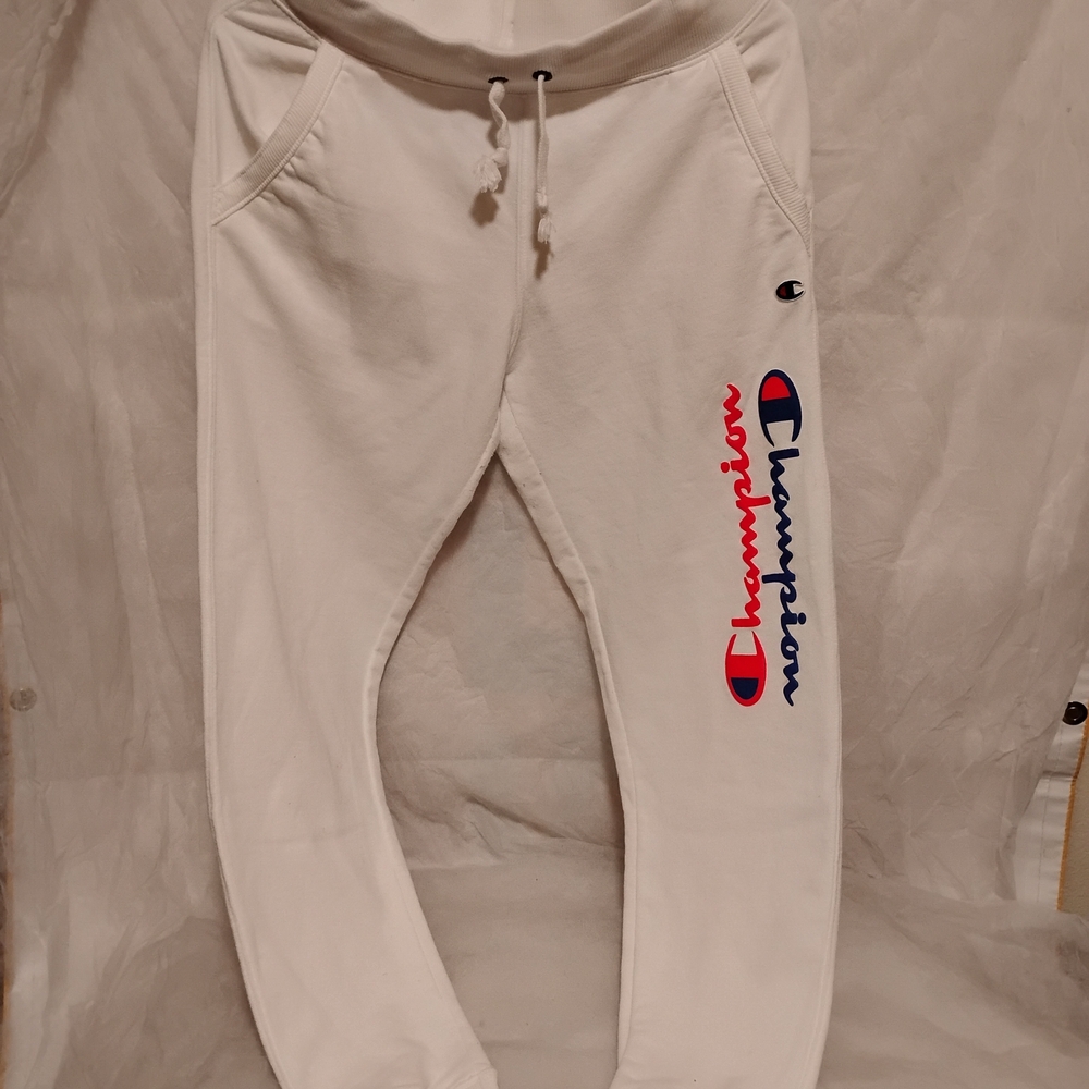 Champion Women's White Joggers with Red and Blue Logo